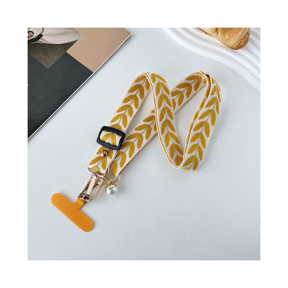 Playmc (Yellow [With Yellow T-Shaped Card]) Long Crossbody Strap For Mobile Phone With Tassel, Adjustable Lanyard With Leaf Embroidery, Premium Quality