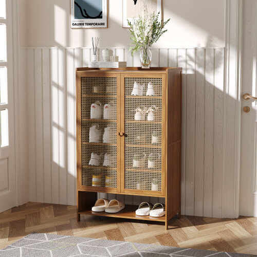 Living And Home Bamboo Shoe Storage Cabinet with Doors 1