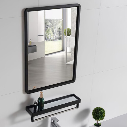 Living And Home 60x40CM Black Bathroom Mirror with Shelf 1