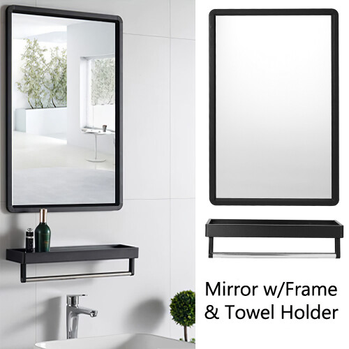 Living And Home 60x40CM Black Bathroom Mirror with Shelf 2