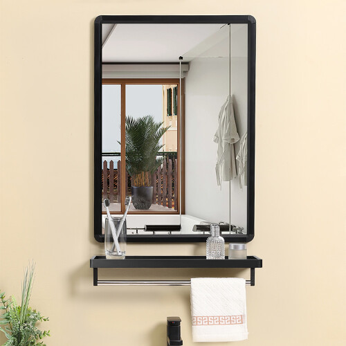 Living And Home 60x40CM Black Bathroom Mirror with Shelf