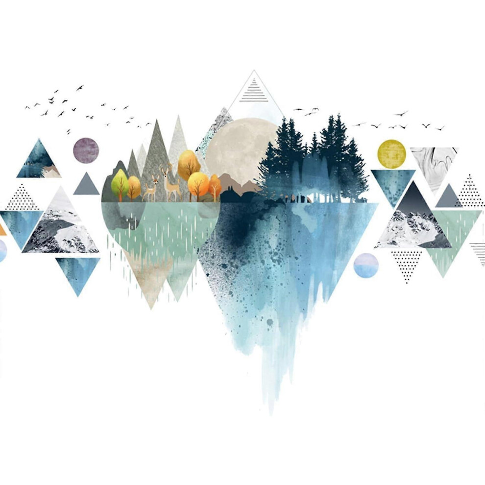 (As Show, One Size) Nordic Geometric Wall Stickers, Removable Diy Mountain Reflection Wall Decal Murals Peel And Stick 3D Wall Art Stickers Murals Hom Kikidex