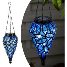 (Transparent) Taylor Brown Solar Hanging Lantern - Decorative Handblown Plastic Teardrop Hanging Lantern Light with 15 LED Lights