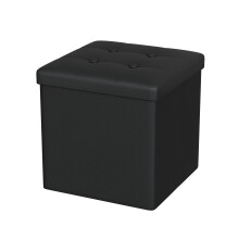 (black) Crushed PVC Ottoman Foot Stool Storage Box Furniture Seat Rest Cube Foldable