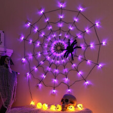 (purple) Halloween Glowing Spider Web Decoration Lights Spider Web Lights Outdoor Indoor Decor