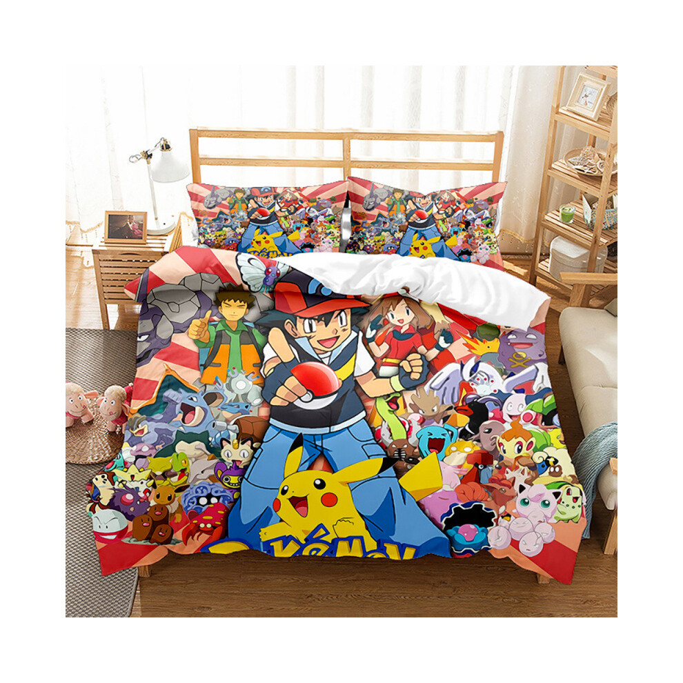 (p11, 220*240) Pikachu Duvet Cover Set Digital Print Bedding Set Three Piece Duvet Cover Set