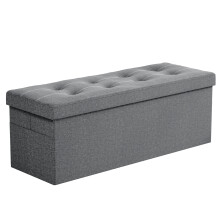 (light grey) Velvet Ottoman Foot Stool Storage Box Furniture Seat Rest Foldable