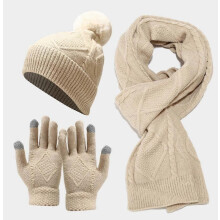 Womens Ladies Thick Knit Hat Scarf AND Touchscreen gloves Set Knitted Winter NEW