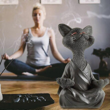 Figura de Buda negro caprichosa, gato, coleccionable, decoración feliz para el hogar y el jardín.