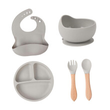 (As show, One size) Silicone Baby Feeding Set Tableware Set Boys Girls Baby Weaning Supplies 5pcs