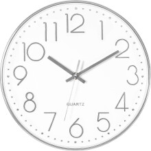 (As show, One size) Silver Wall Clock Silent Non-Ticking Battery Operated Round Modern Wall Clock for Office School Home Decor 12 inch
