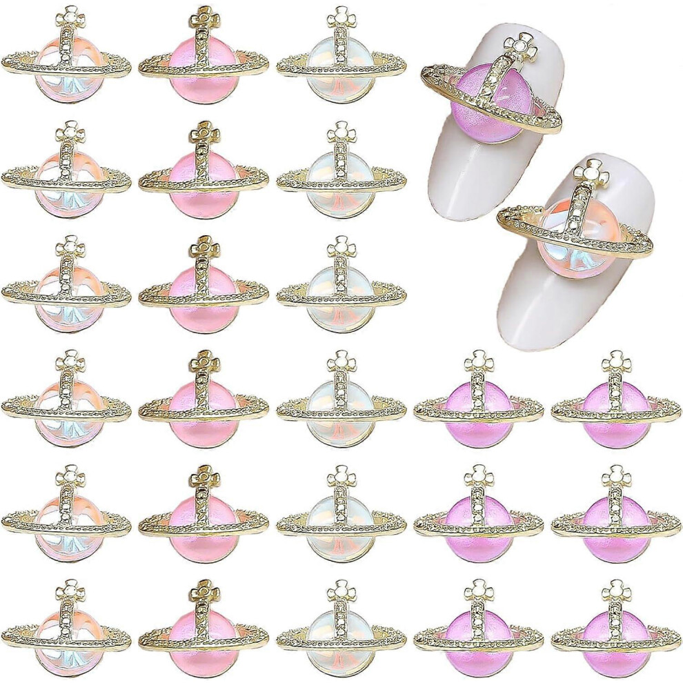 Kikidex Gold (As Show, One Size) Planet Nail Charms For Acrylic Nails,24Pcs Alloy Mermaid Beads Nail Art Rhinestones Decoration, Nail Gems Diamonds Y2k Access