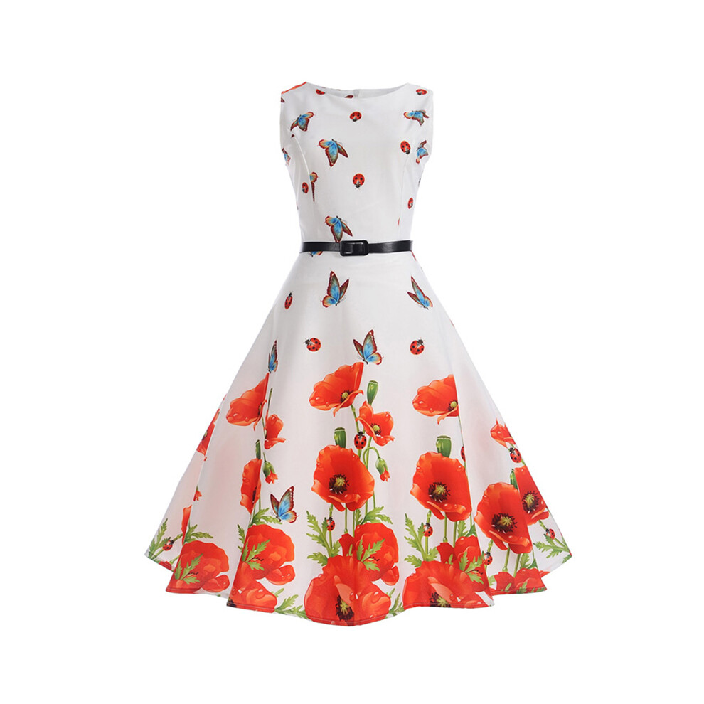 (Orange,XXL)Robe de soirée femme rétro années 50 balançoire fleurie femme au foyer pinup rockabilly