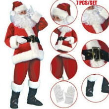 7 pezzi Costume da Babbo Natale Vestito da Padre Vestito di flanella natalizio Vestito da uomo