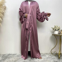Muslimische offene Abayas für Frauen Satin Laterne Manschetten Strickjacke Ramadan Eid Abaya Dubai Islam
