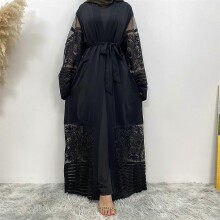 Frauen Bestickte Mesh Dubai Open Abaya 2023 Neue Mode Strickjacke Muslimischen Kimono Robe Eid Ramadan