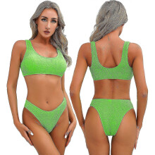 Costume da bagno da donna brasiliano, bikini, due pezzi, estivo, da spiaggia, con scollo a U, reggiseno