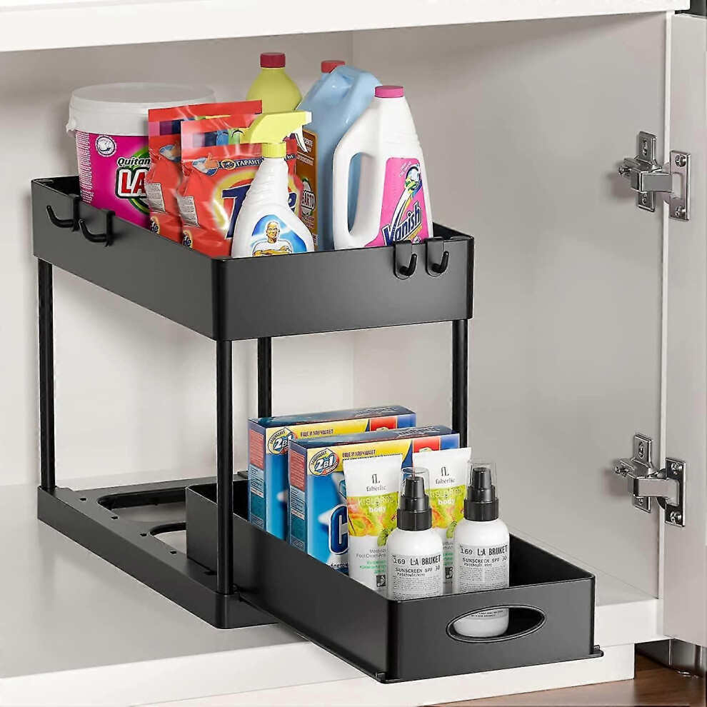 2-tier Under Sink Organizer With Sliding Storage Drawer, Cabinet Basket Organizer For Bathroom Kitchen