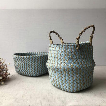 Cesta de almacenamiento plegable hecha a mano para maceta de jardín, cesta de mimbre, ratán y paja.