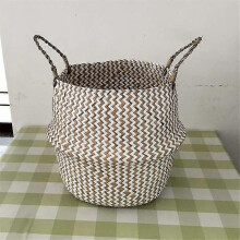 Cesta de almacenamiento plegable hecha a mano para maceta de jardín, cesta de mimbre, ratán y paja.