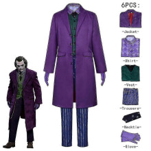 High-quality Heath Ledger Cosplay Suit Halloween Mens Movie The Dark Knight Joker Costume Purple Jacket