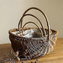Cesta de mimbre para flores de 17 x 15 cm, cesta de mimbre portátil para sala de estar, cesta de almacenamiento
