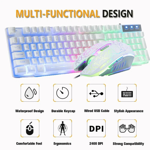 Gaming Keyboard Mouse and Headset Set LED Rainbow For PC MAC PS4 Xbox 2