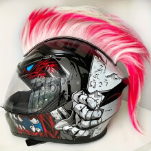 (Pink) Motorcycle & Bicycle Helmet Mohawk Wig - Durable Polyester Fiber, Adhesive Attachment, High Visibility
