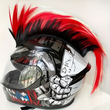 (Red) Motorcycle & Bicycle Helmet Mohawk Wig - Durable Polyester Fiber, Adhesive Attachment, High Visibility