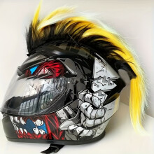 (Yellow) Motorcycle & Bicycle Helmet Mohawk Wig - Durable Polyester Fiber, Adhesive Attachment, High Visibility