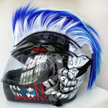 (Blue) Motorcycle & Bicycle Helmet Mohawk Wig - Durable Polyester Fiber, Adhesive Attachment, High Visibility