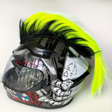 (Fluorescent Yellow) Motorcycle & Bicycle Helmet Mohawk Wig - Durable Polyester Fiber, Adhesive Attachment, High Visibility