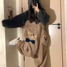 (Camel, 12/14) Long-Sleeve Zipper Fleece Party Pajamas COSPLAY Loungewear and Women'S Thickened Plush Hooded Novelty Jumpsuit
