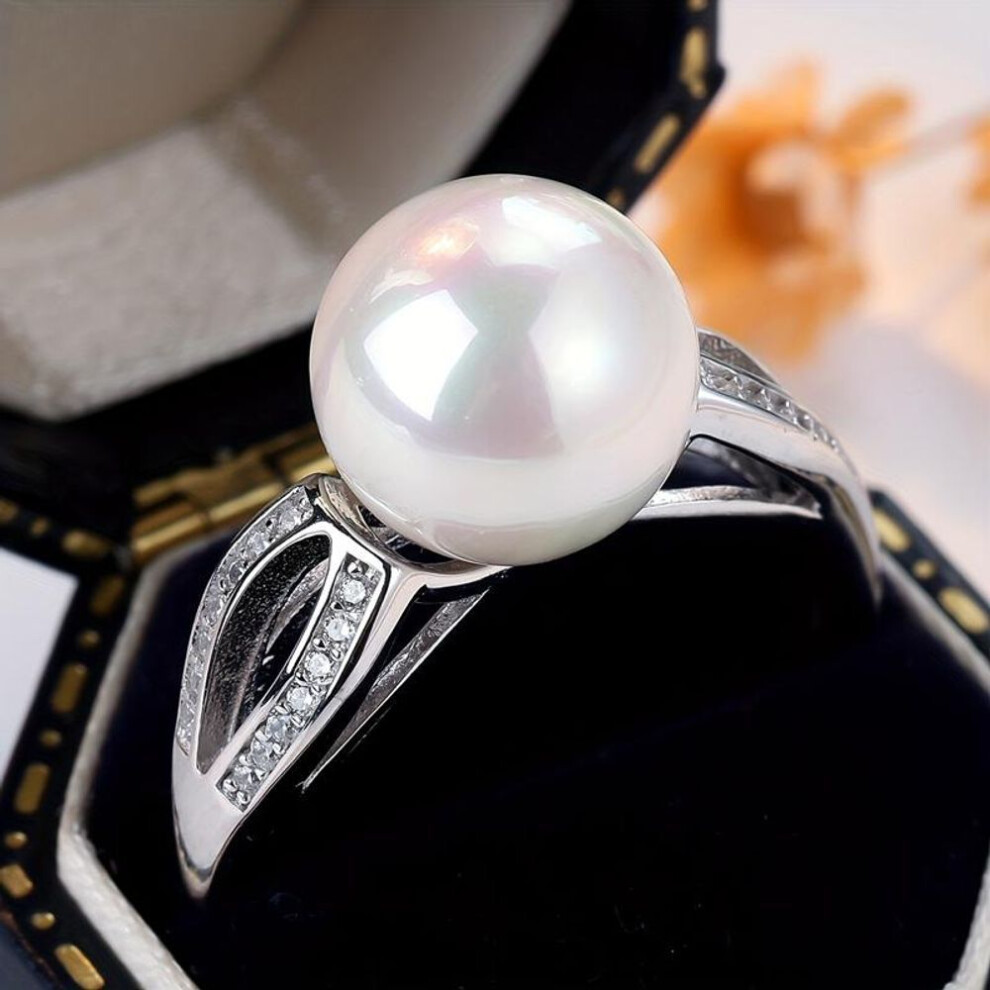 S925 Sterling Silver Zircon Pearl Ring For Women Handmade Adjustable Ring Fine Jewelry Accessories