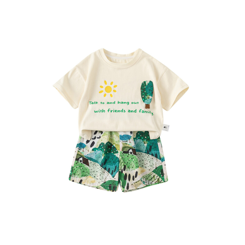 (140Cm)Conjunto De Camiseta Y Pantalones Cortos Informales Con PatróN De Letras Para NiñOs De AlgodóN Conjunto De Verano Para NiñOs-image