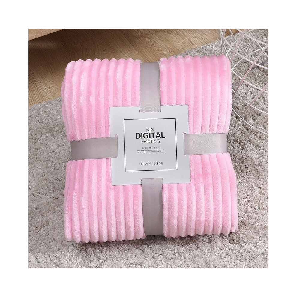 (Pink) Fleece Flannel Blanket Sofa Soft Solid Color Bedspread Plush Cover Bed Gift