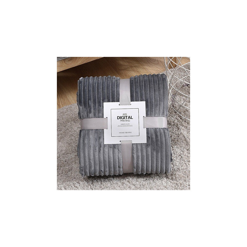 (Light Gray) Fleece Flannel Blanket Sofa Soft Solid Color Bedspread Plush Cover Bed Gift