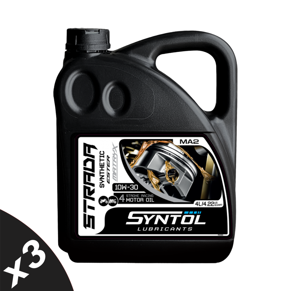 Syntol Strada 10W-30 4T Fully Synthetic Motorcycle Engine Oil Jaso MA2 3x4L