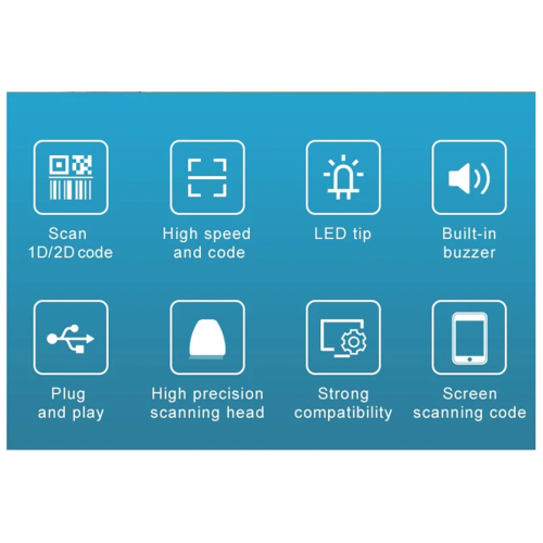Leitor de códigos QR portátil com leitor de código de barras USB universal 1D/2D com fio 2