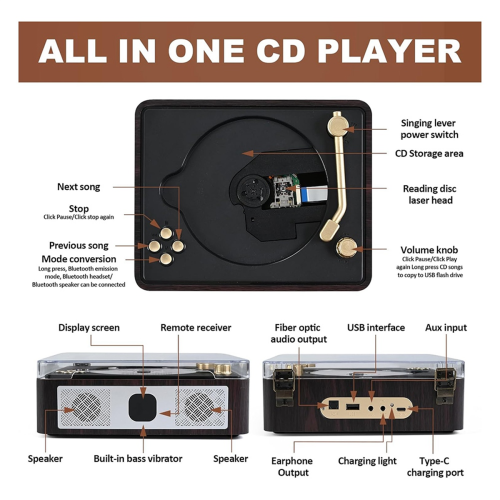 Bluetooth-Desktop-CD-Player für den Heimgebrauch Eingebaute Lautsprecher Braun Schwarz 2