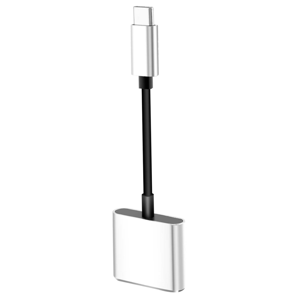 2 In1 Type-C To 3.5Mm Headphone Jack Adaptor/Connector Charger Silver 4853021357693