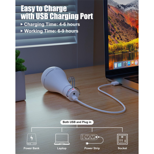 USB Rechargeable Light Bulb,Battery Backup Emergency Light Bulb,2 PCS 2