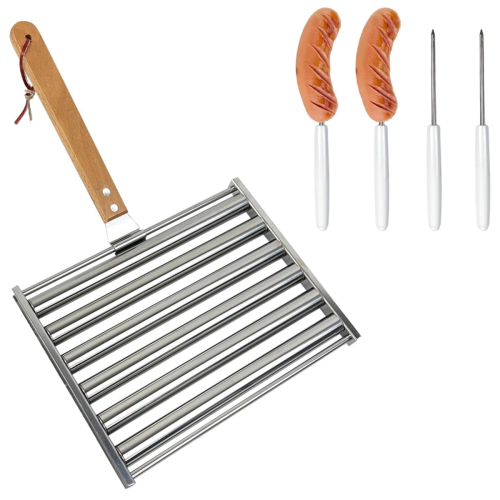 Rullo per hot dog per griglia con spatola in metallo e manico lungo in