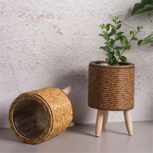 Vintage Imitation Rattan Woven Flower Shelf Handmade,C