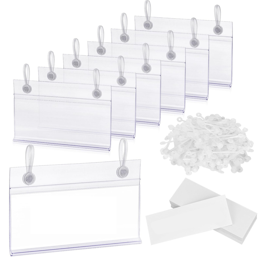 Lot de 100 porte-étiquettes transparents pour étagères métalliques, étiquettes de prix de détail