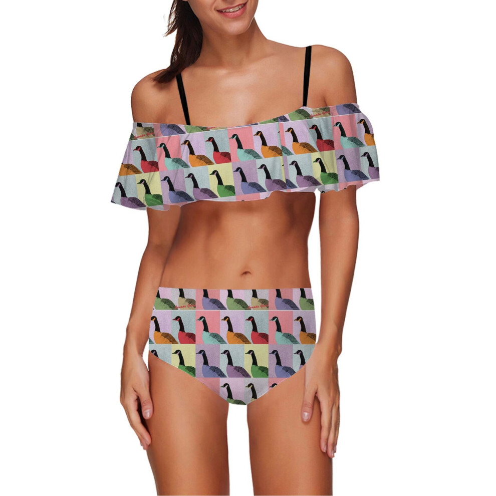 (Christmas Goose_4388) Women's Bikini High Waisted Set Ruffle Tankini Swimsuit Flounce Top Trim Two Piece Tummy Control Bathing Suit-image-OPC-PHRQG56-NEW