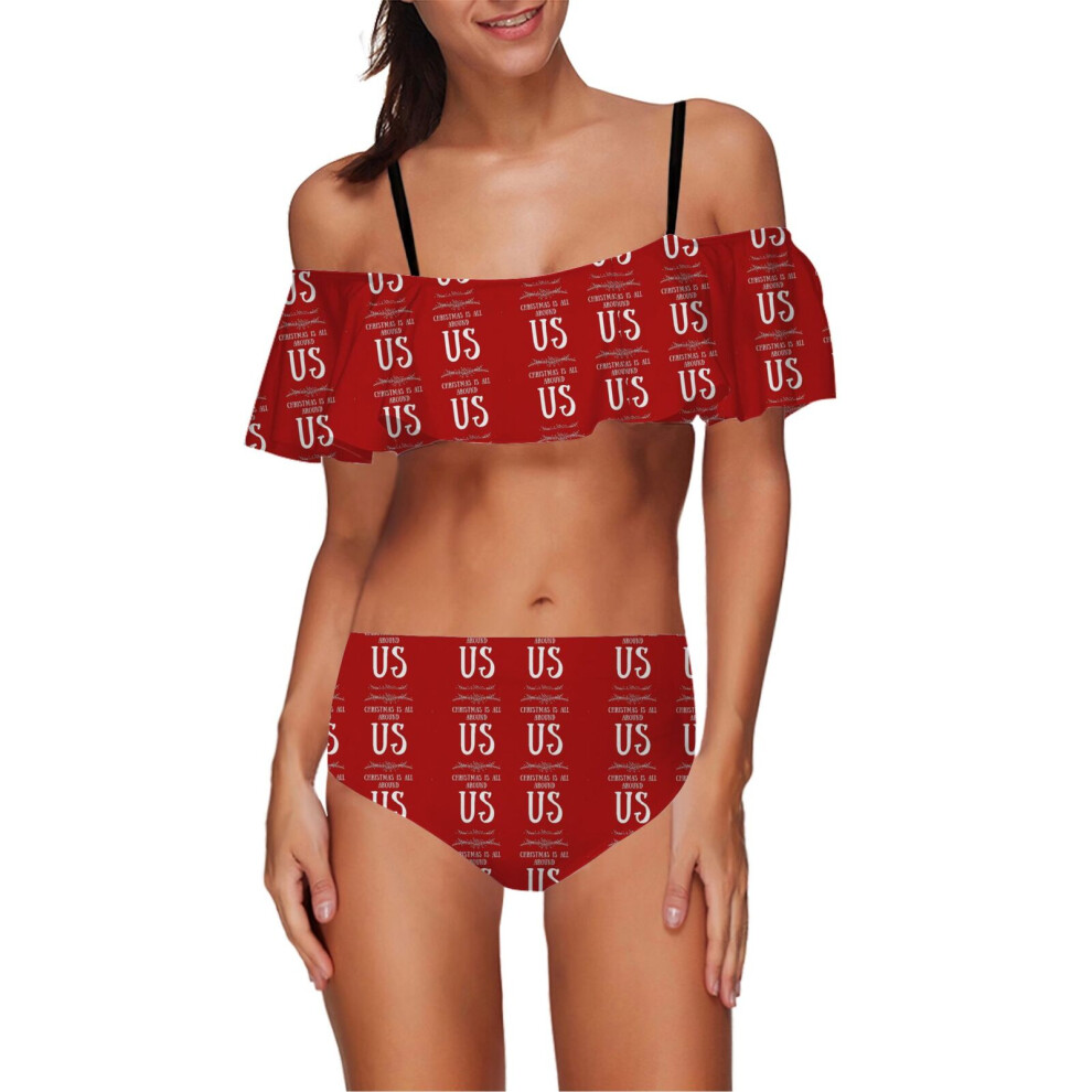 (Christmas Is All Around Us_4120) Women's Bikini High Waisted Set Ruffle Tankini Swimsuit Flounce Top Trim Two Piece Tummy Control Bathing Suit-image-OPC-PHRQGBR-NEW