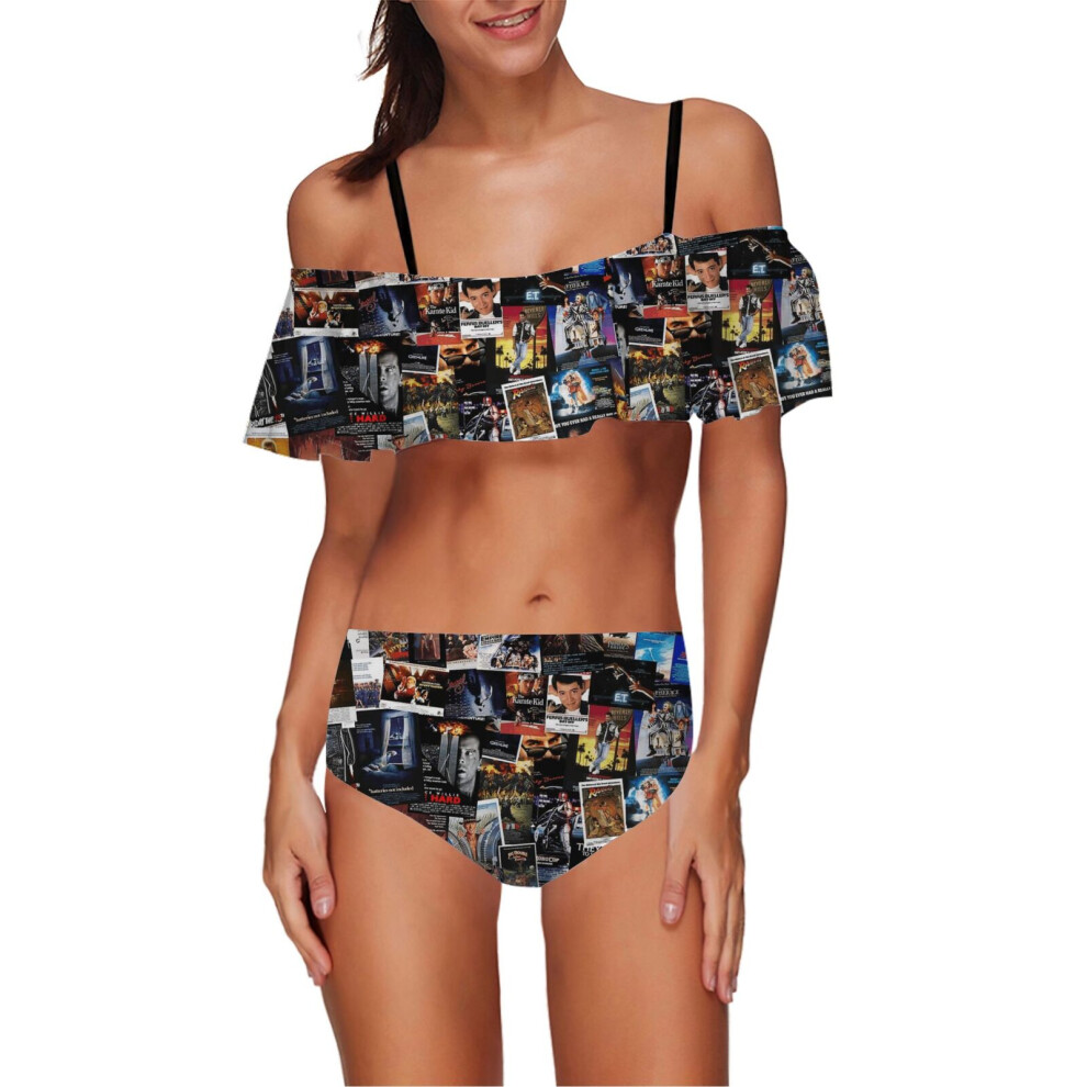 (1980s Movie Posters_10603) Women's Bikini High Waisted Set Ruffle Tankini Swimsuit Flounce Top Trim Two Piece Tummy Control Bathing Suit-image-OPC-PHRQHH8-NEW