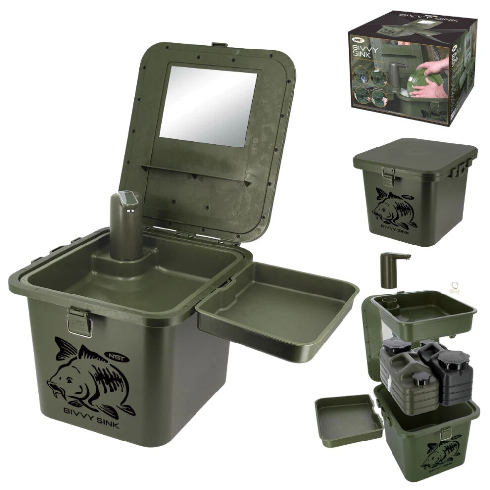NGT Bivvy Sink Outdoor Wash Station + Auto Tap & Water Container Fishing Camping
