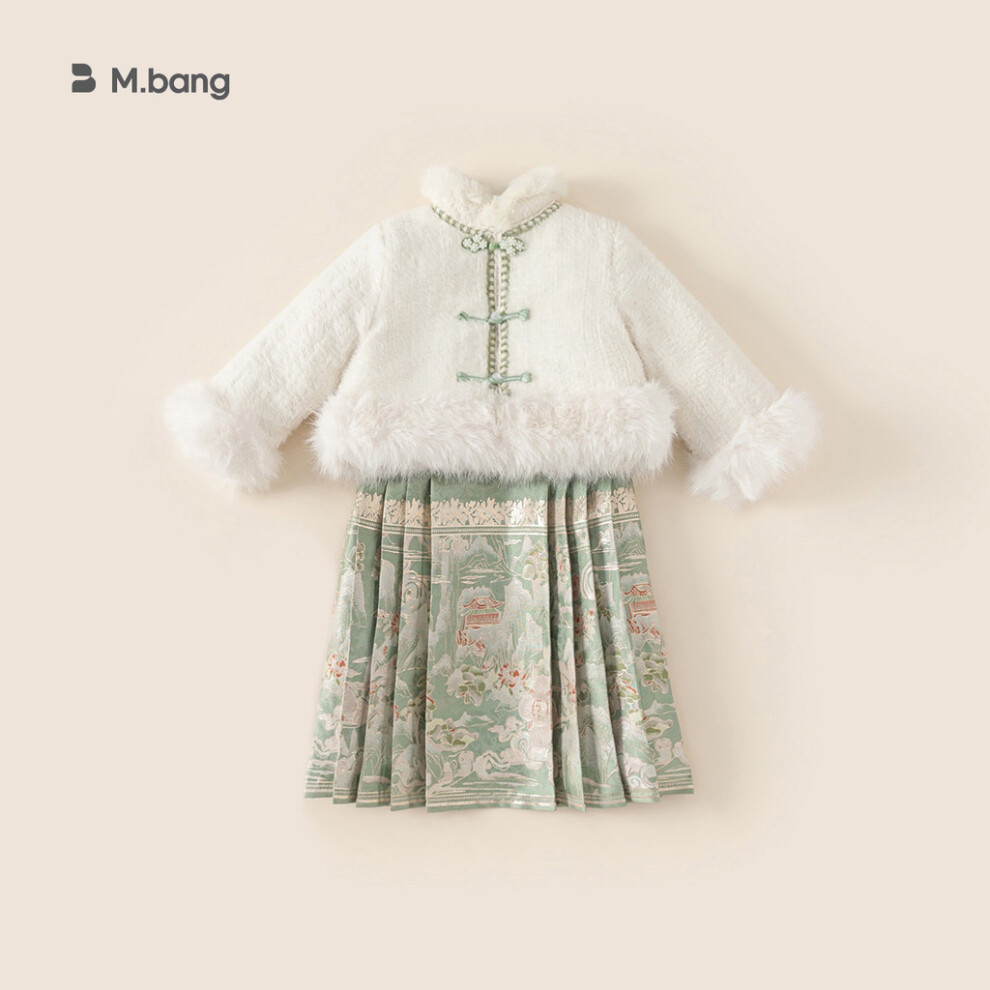 (100cm)Ensemble jupe longue et manteau enfant hiver motif chinois traditionnel à la mode